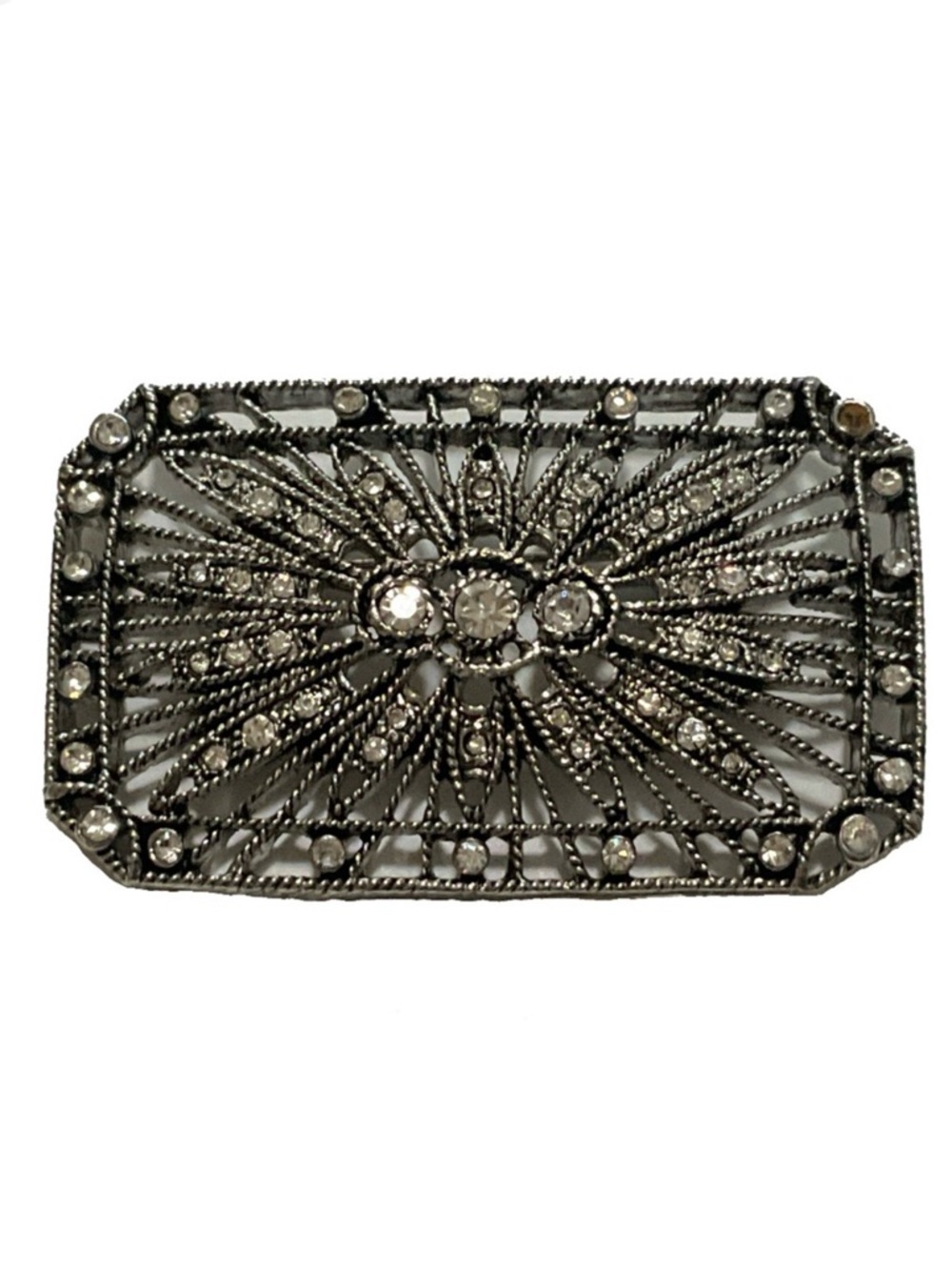 Vintage Brooch - Art Deco Style Silver with Rhinestones